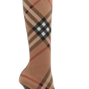 Burberry nova check calf High Boots logo heels leg warmer Sock striped shoes